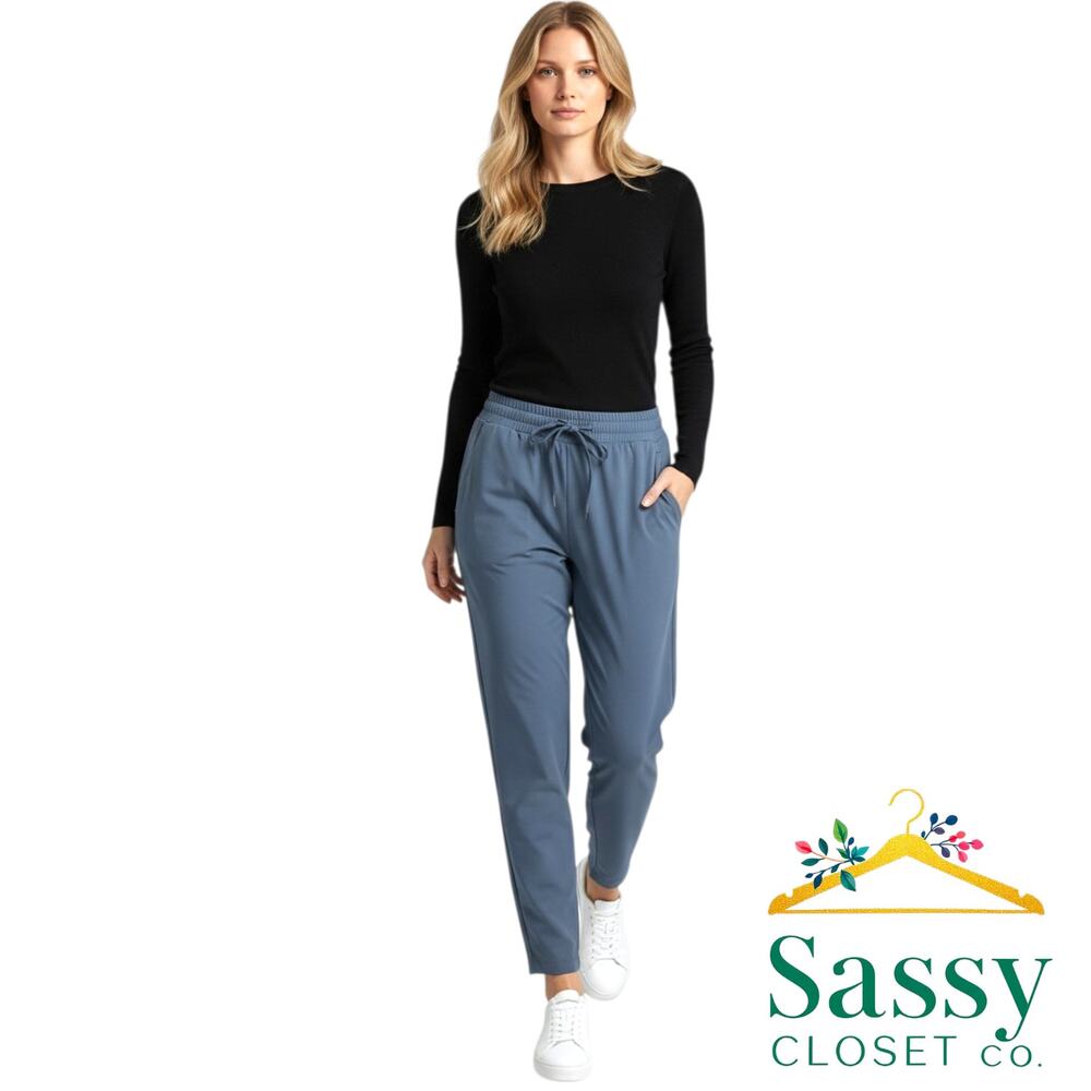 SPANX On The Move Blue Track Pants L NWOT Straight Leg Travel 51082R